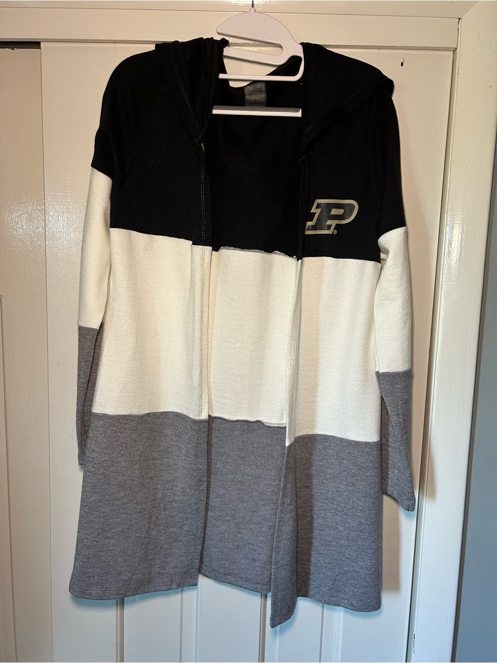 Purdue Women's Colorblock Hooded Cardigan - Black, White & Gray